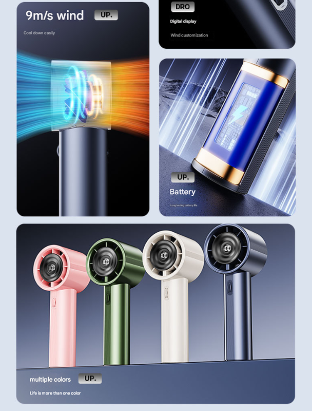 Blue High-Power Portable Handheld Fan with Digital Display 4