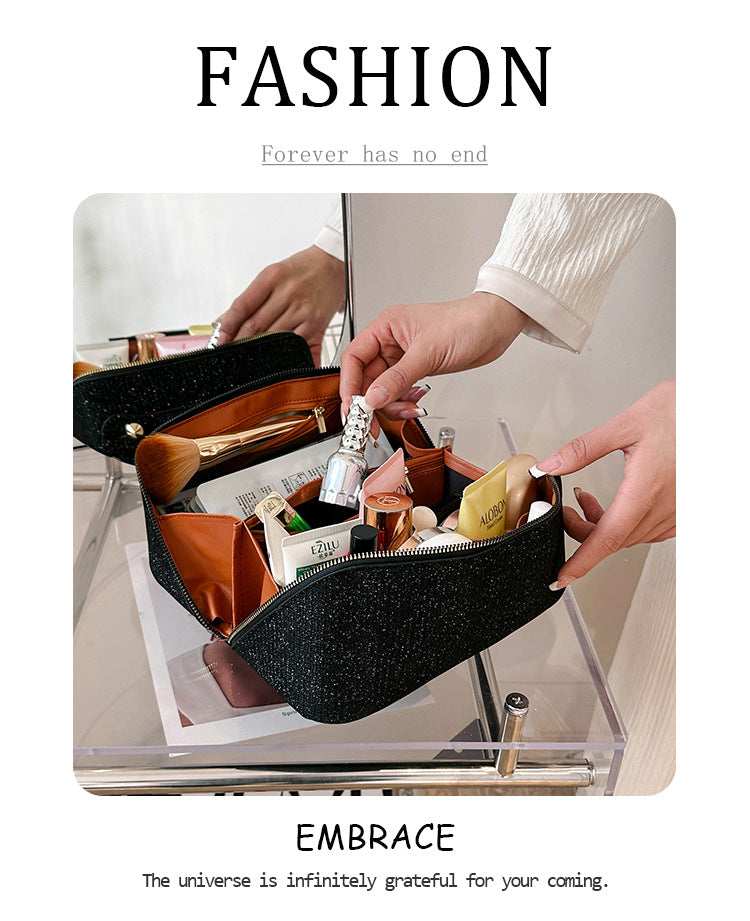 Silver Elegant Glitter Cosmetic Bag with Zipper and Handle 4