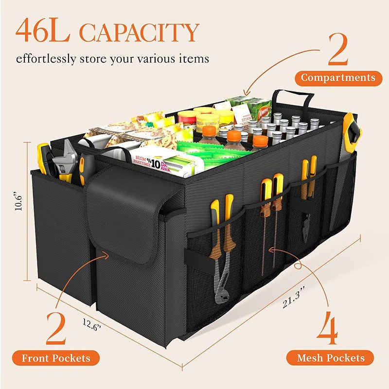 Black 46L Car Organizer Storage Box with Multiple Compartments and Pockets 3
