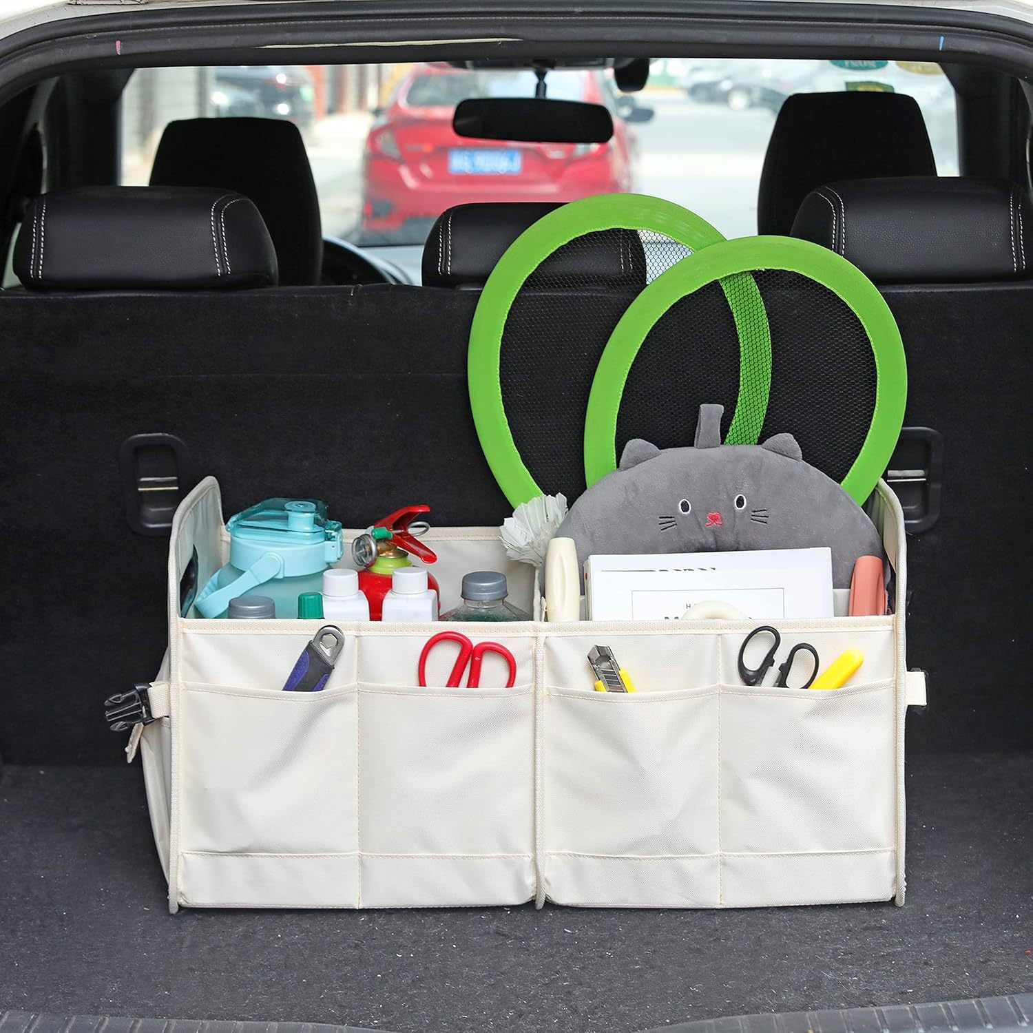 White Large Car Storage Organizer with Handles, 24x17.6x12.2 in, Collapsible 3