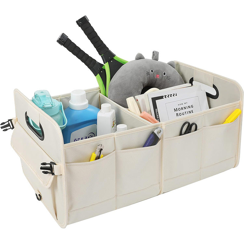 White Large Car Storage Organizer with Handles, 24x17.6x12.2 in, Collapsible 4