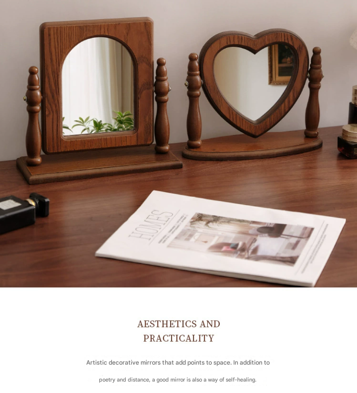 Square-shaped Wooden Tabletop Vanity Mirror, Elegant Design 3