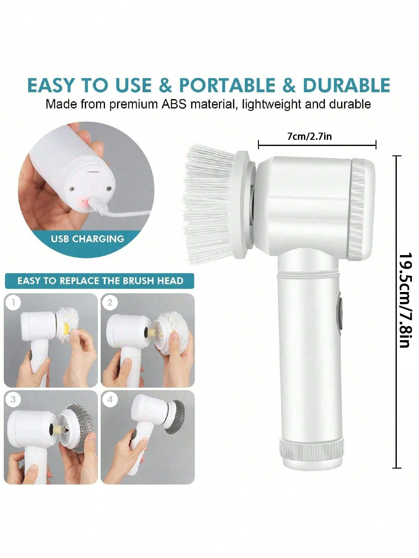 Grey Electric Cleaning Brush with Multiple Attachments - Rechargeable and Versatile for Home and Kitchen Use 3
