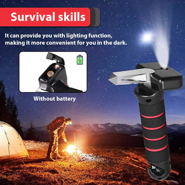 Blue Emergency Car Window Breaker Tool with LED Flashlight - Compact, Safety & Multi-Purpose 3