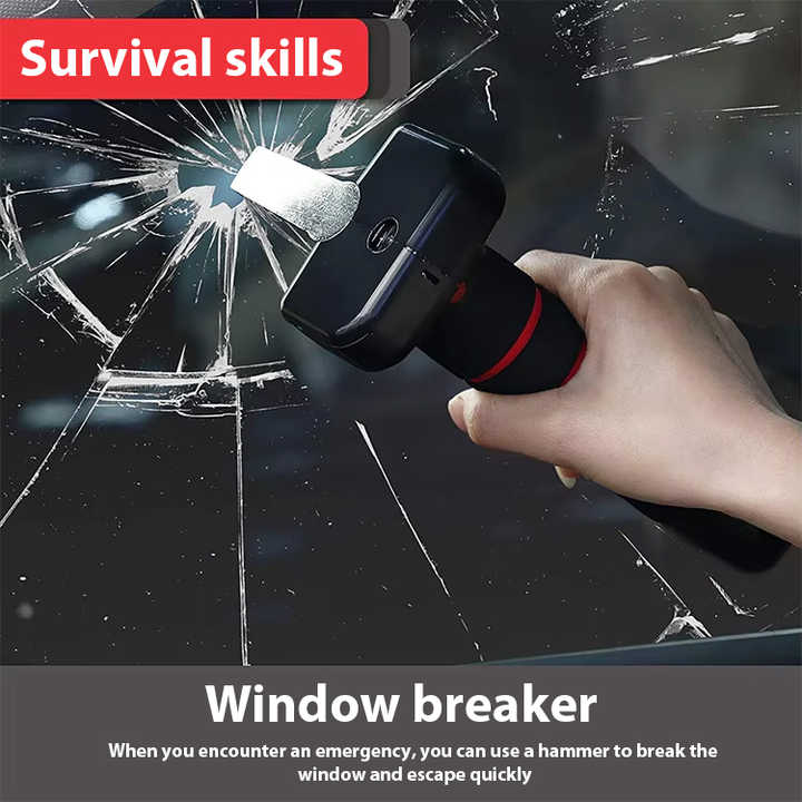 Blue Emergency Car Window Breaker Tool with LED Flashlight - Compact, Safety & Multi-Purpose 5
