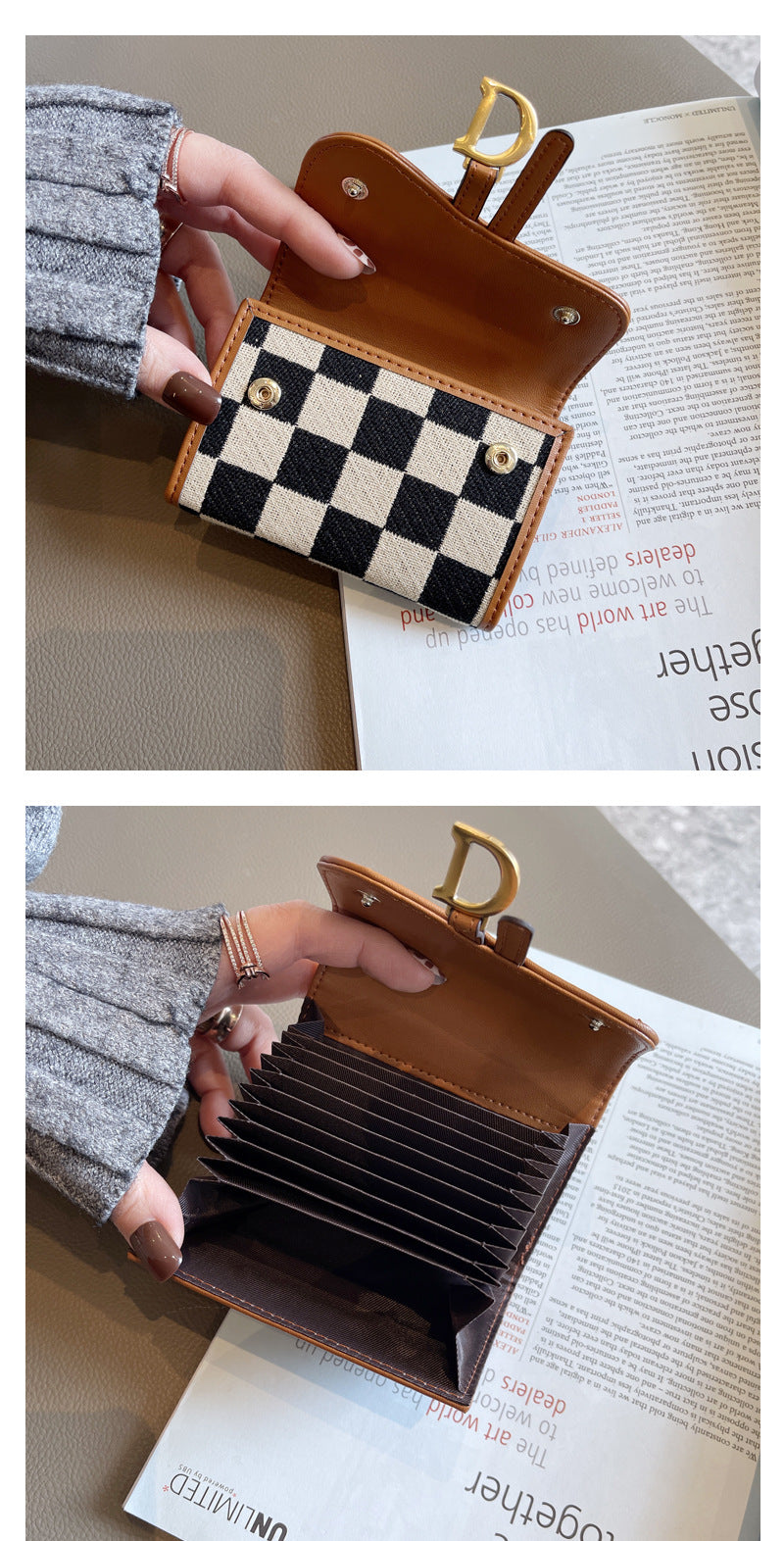 Yellow Stylish Checkered Wallet with Multiple Card Slots - Compact and Practical for Daily Use 3