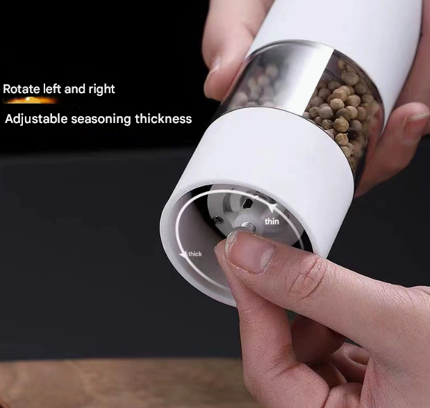 White Elegant Electric Salt and Pepper Grinder - Modern and Compact for Effortless Seasoning