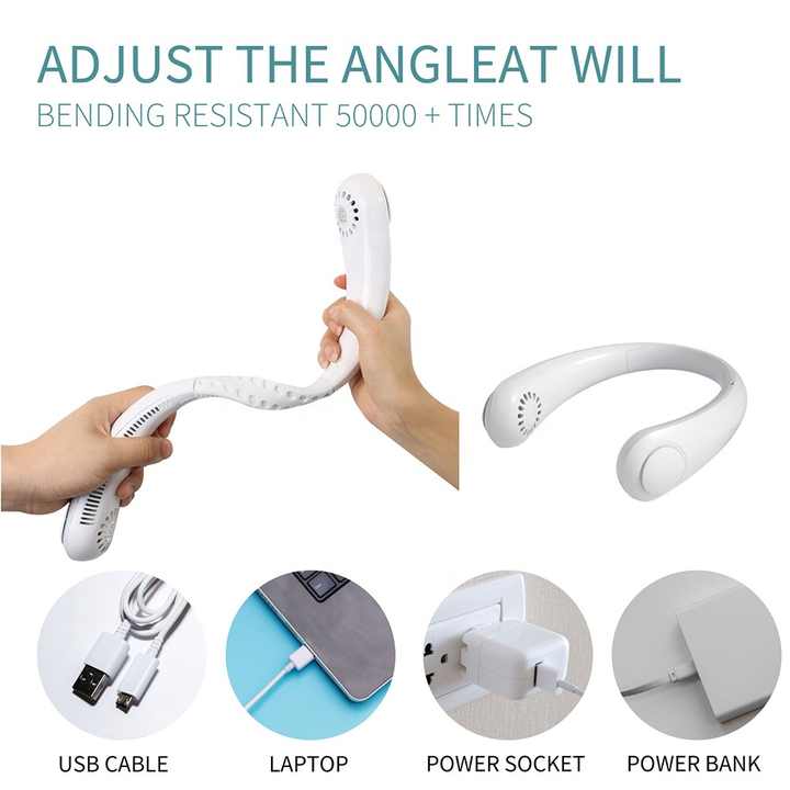 2 PCS White Portable Neck Fan - Hands-Free Personal Fan, Quiet and Adjustable, Ideal for Outdoor and Indoor Use 3