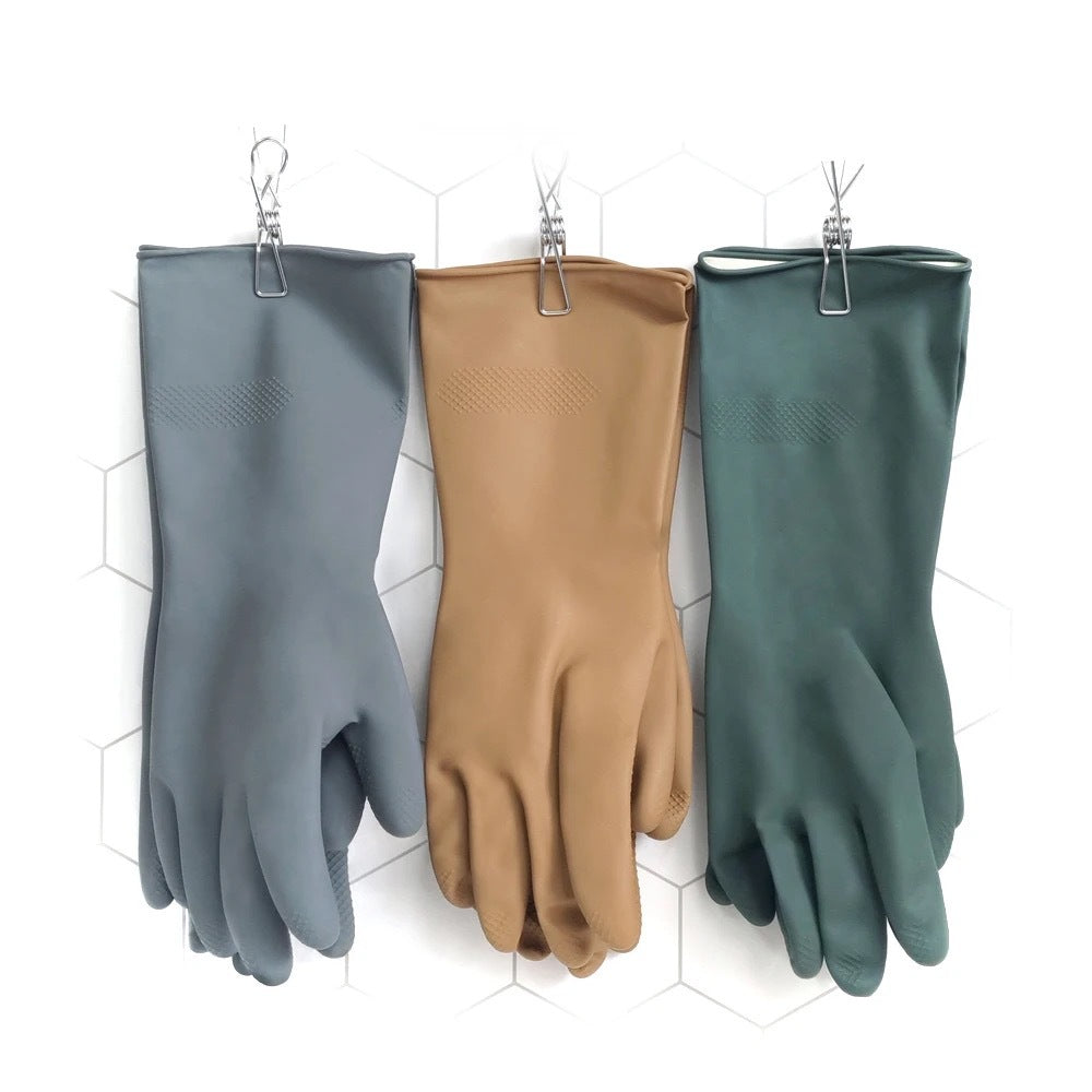 Brown Set of 3 Pairs of Durable Rubber Gloves - Waterproof, Comfortable, Ideal for Household and Cleaning Tasks