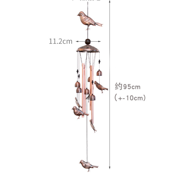 Vintage Bird Wind Chime - 95cm Length, Antique Bronze Finish, Charming Outdoor Decor