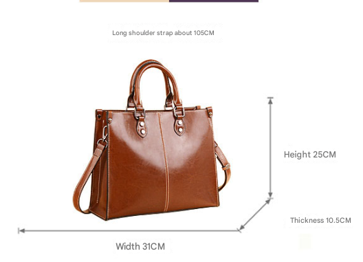 Brown Elegant Leather Handbag - Stylish Brown Tote with Adjustable Strap, Spacious and Durable 5