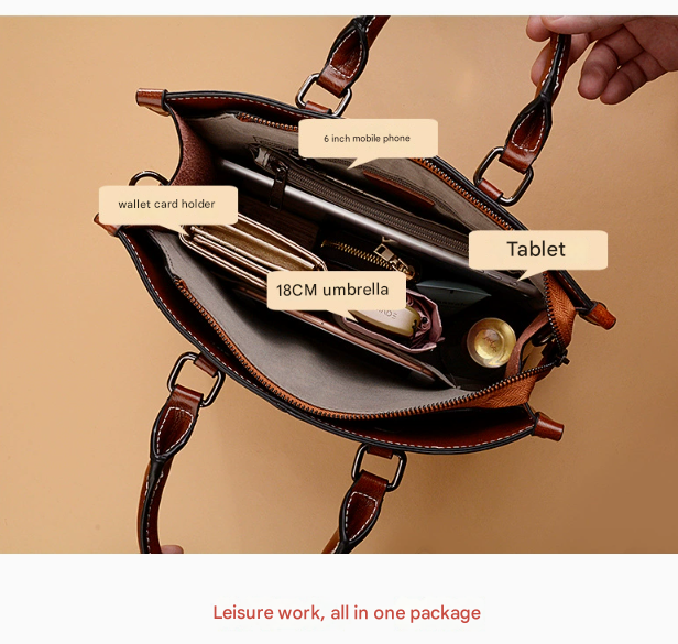 Black Elegant Leather Handbag - StylishTote with Adjustable Strap, Spacious and Durable
