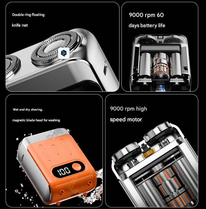 Blue Electric Shaver - Compact and Portable, USB Rechargeable with Digital Display, Ergonomic Design 4