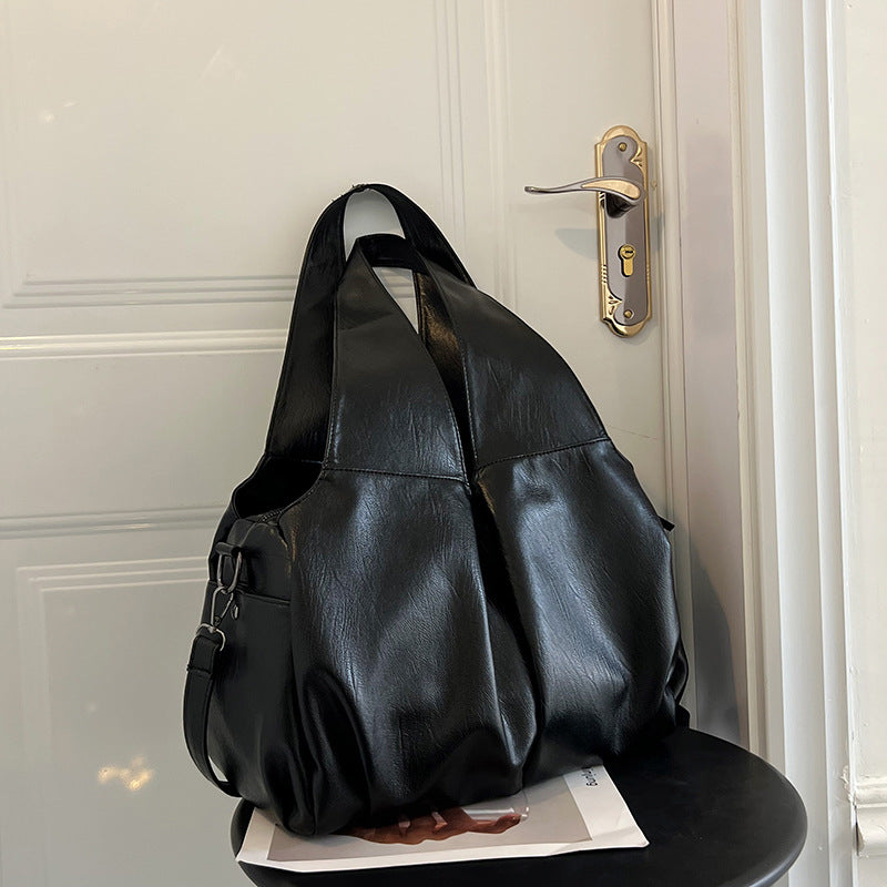 Black Trendy Large Capacity Soft Leather Tote Bag - Women' Shoulder & Crossbody Handbag