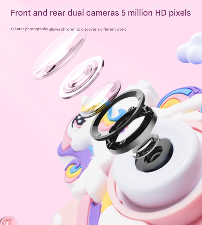 Blue Astronaut Motifs Cute Kids Digital Camera - Cat-Themed HD Camera with 32GB Memory Card 3