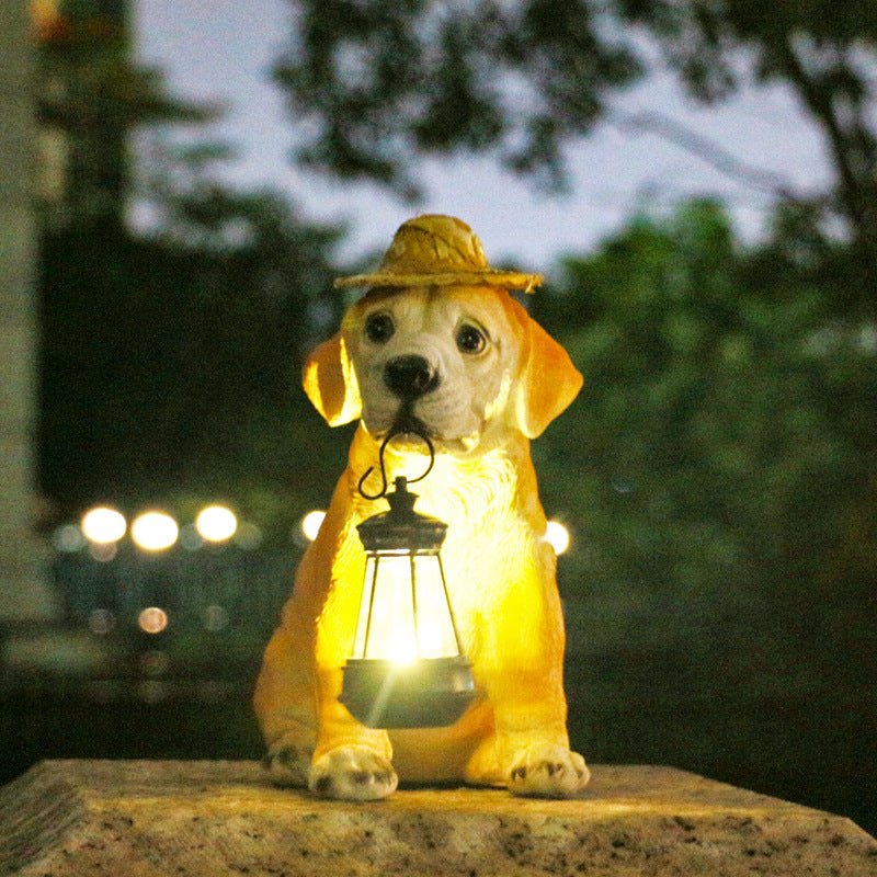 Solar-Powered Dog Statue with LED Lantern - Waterproof Outdoor Garden Light