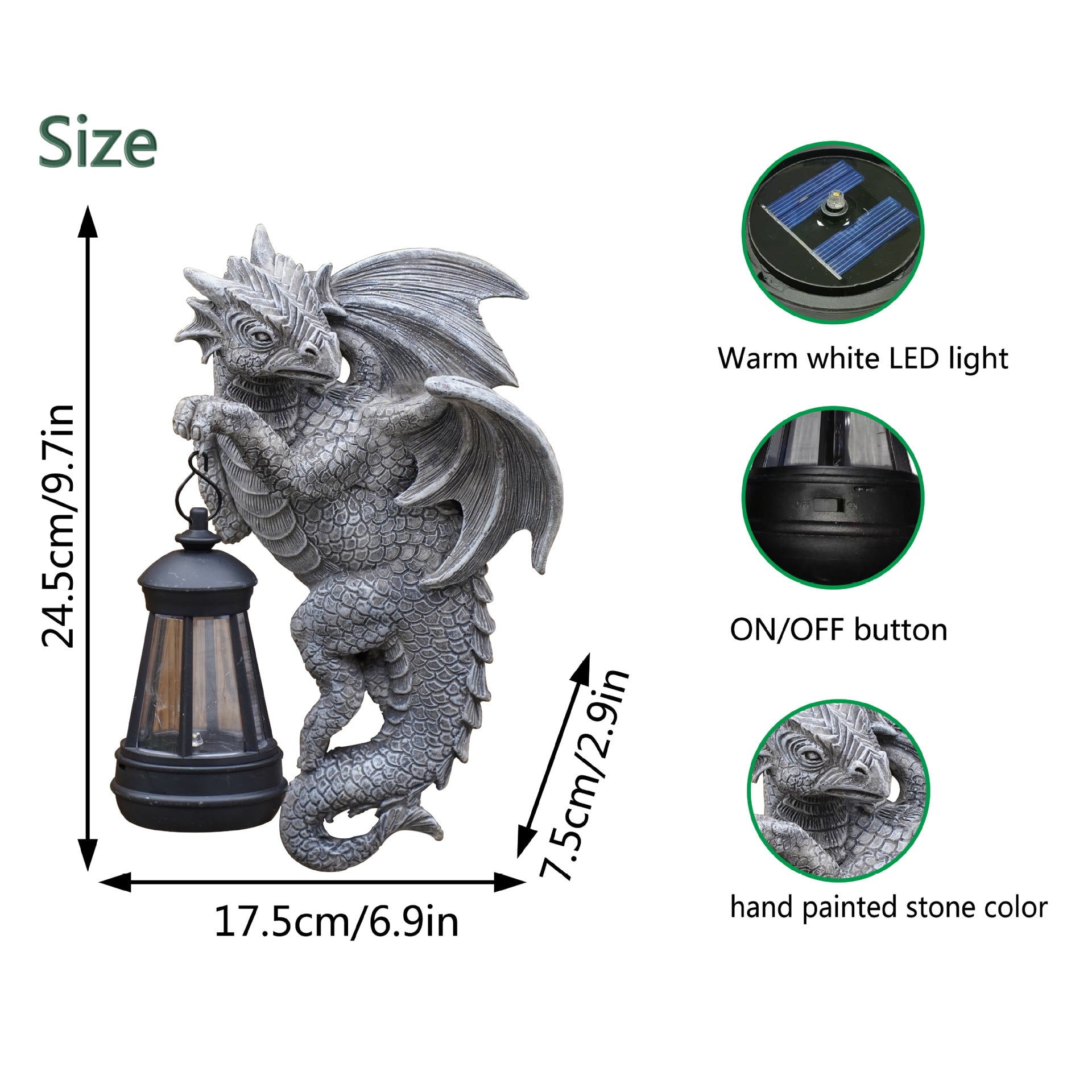 Solar-Powered Dragon Statue with LED Lantern - Gothic Outdoor Wall Hanging Decor