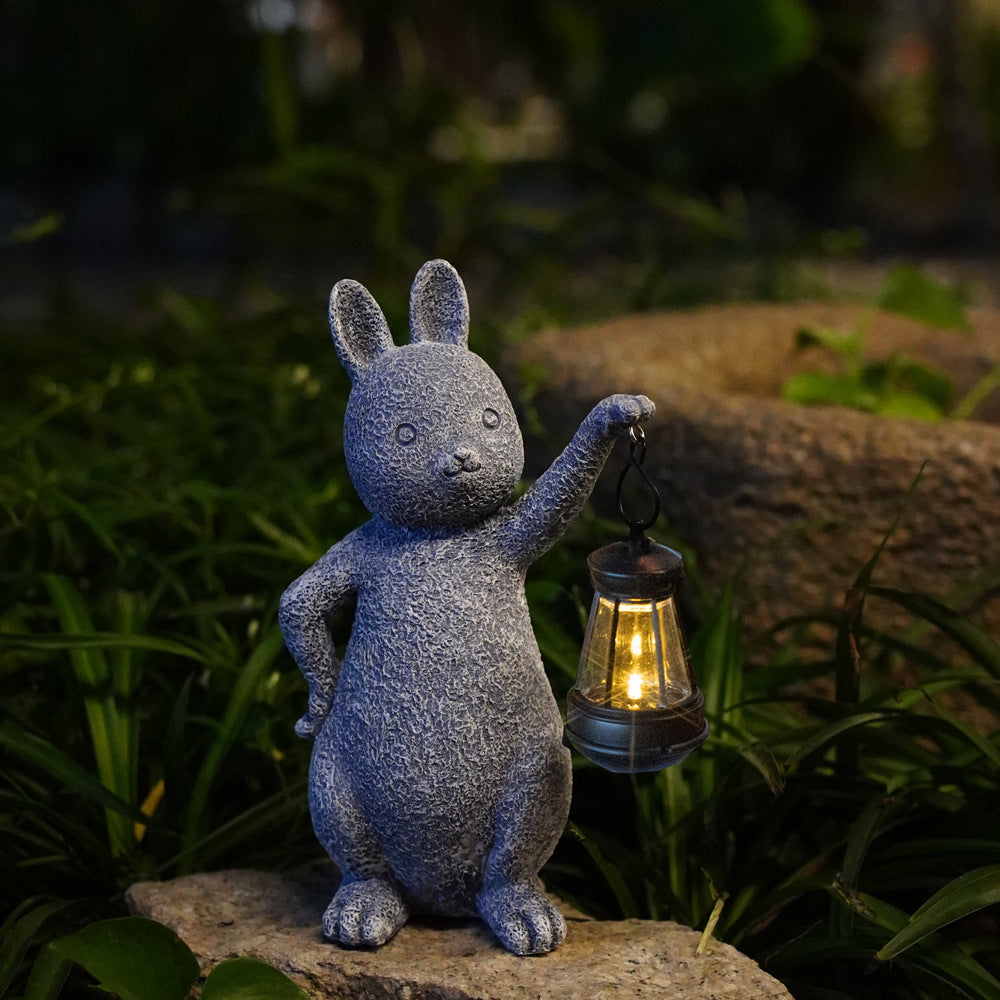 Solar-Powered Rabbit Statue with LED Lantern - Cute Garden & Lawn Decoration