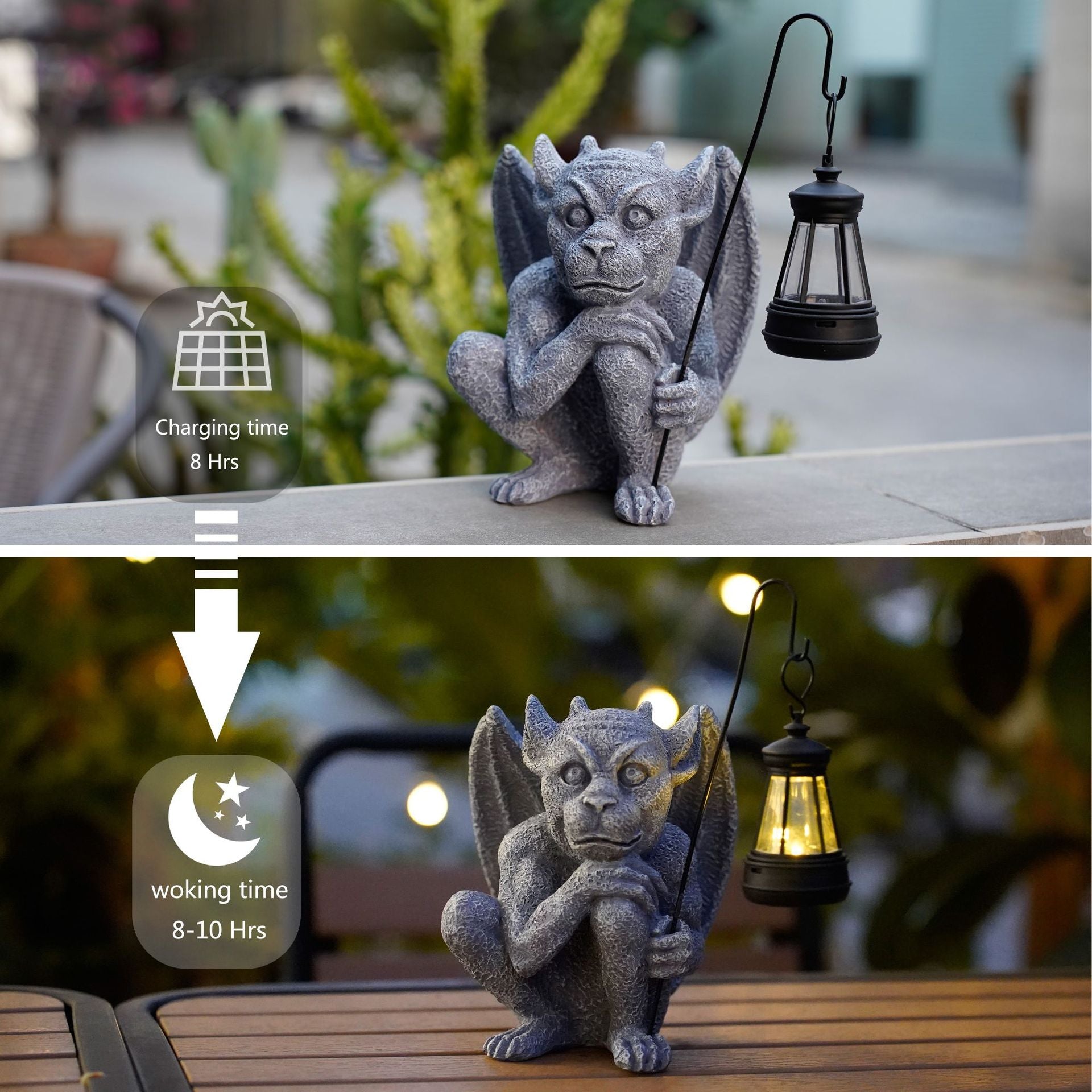 Solar-Powered Gargoyle Statue with LED Lantern – Gothic Outdoor Halloween Garden Decor 3