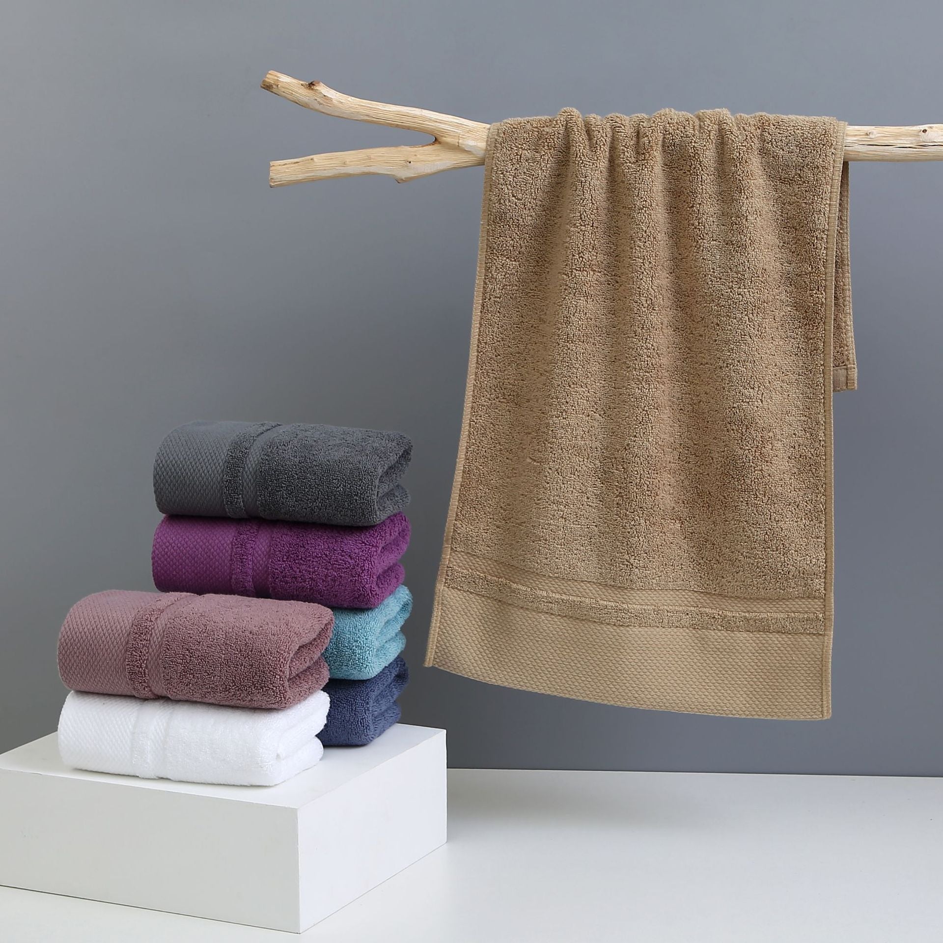 Grey Luxury 100% Cotton Face Towel Set - 3-Piece Thick & Absorbent Towels