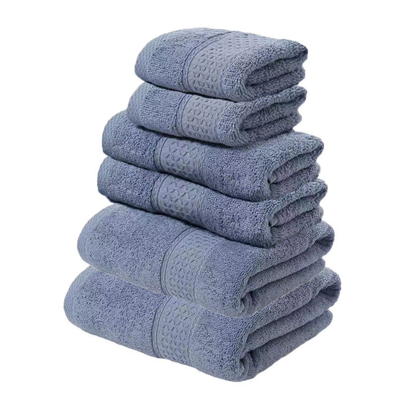 Grey Blue Luxury 6-Piece 100% Cotton Towel Set - 2 Bath Towels, 2 Hand Towels, 2 Face Towels