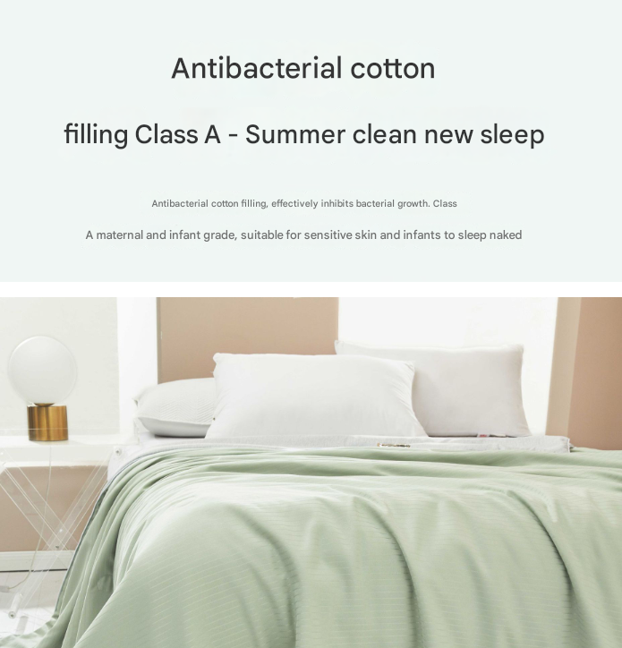 Green Breathable Cotton Summer Quilt - Lightweight Cooling Blanket for Air-Conditioned Rooms