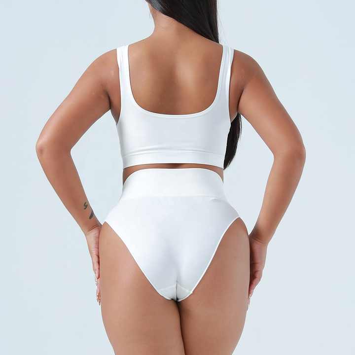 S Blue Seamless High-Waist Ribbed Bra & Panty Set - Wireless Stretchy Underwear 3