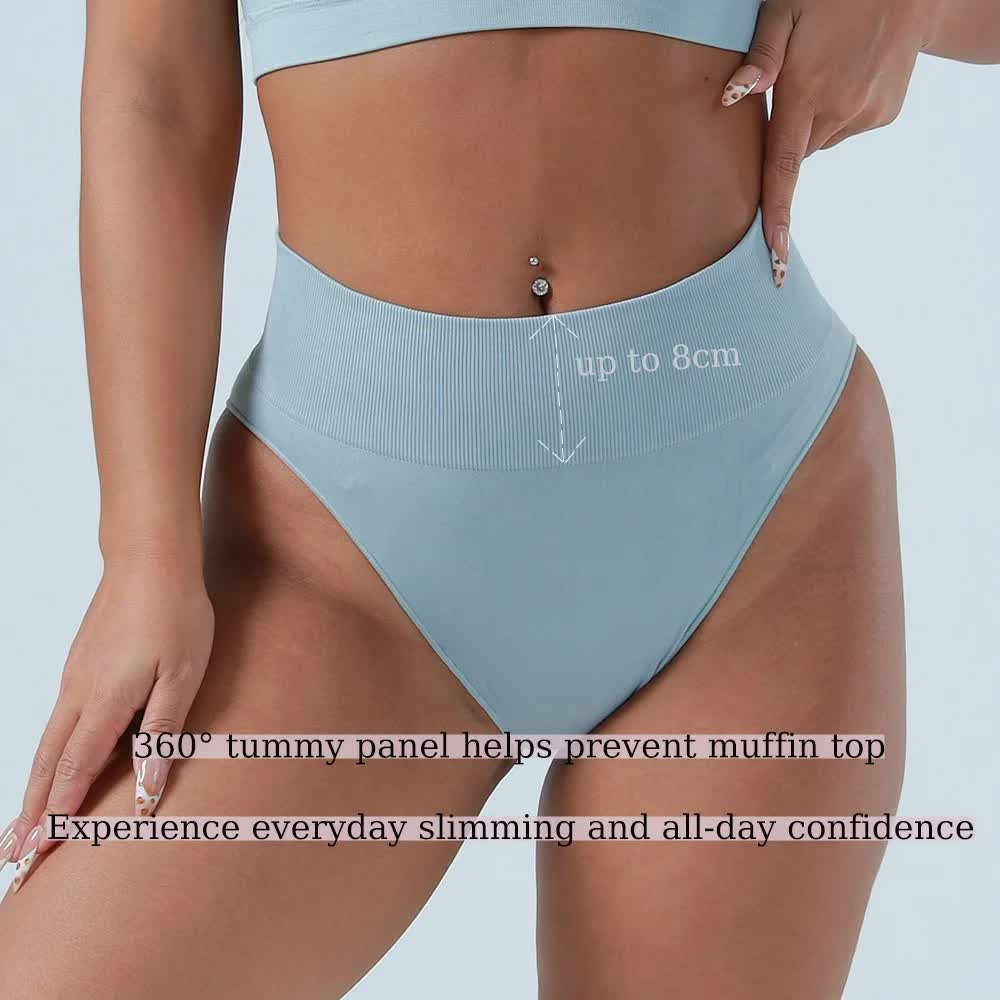 S Blue Seamless High-Waist Ribbed Bra & Panty Set - Wireless Stretchy Underwear 6