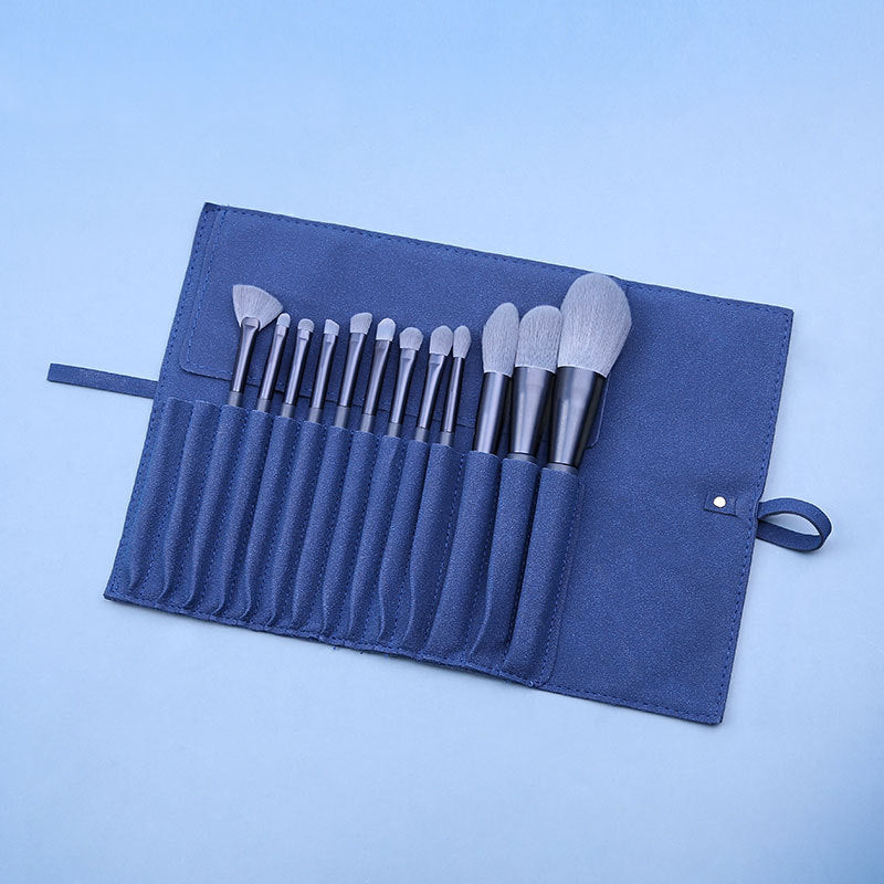 Gray purple 12-Piece Professional Makeup Brush Set with Cosmetic Bag - Premium Synthetic Fiber, Wooden Handle, Aluminum Tube 10