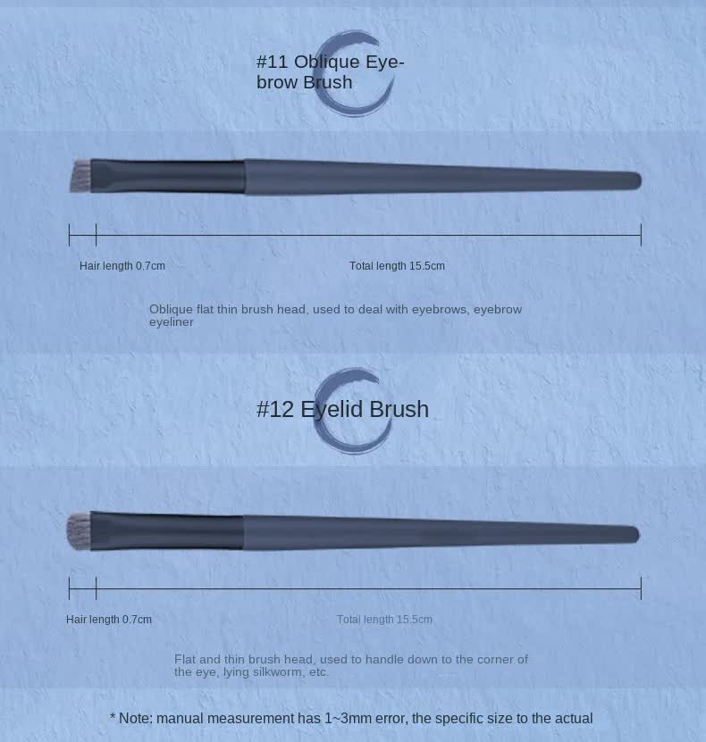 Dark Blue 12-Piece Professional Makeup Brush Set with Cosmetic Bag - Premium Synthetic Fiber, Wooden Handle, Aluminum Tube 9