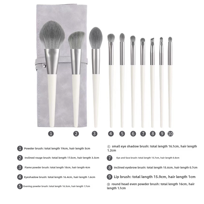 Beige 11-Piece Professional Makeup Brush Set with Cosmetic Bag - Premium Synthetic Fiber, Wooden Handle, Aluminum Tube