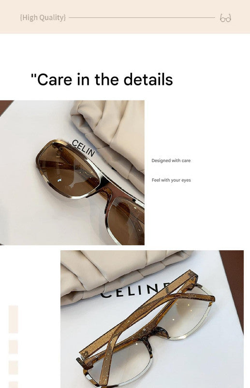 Brown Lenses With Brown Edges Trendy Curved Sunglasses - Cat Eye Design UV Protection Stylish Glare-Blocking Shades 4