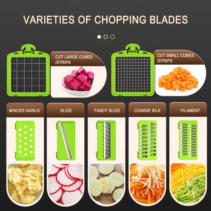 Green and White 14-Piece Multifunctional Vegetable Chopper and Slicer Set - Kitchen Cutting and Grating Tool 3