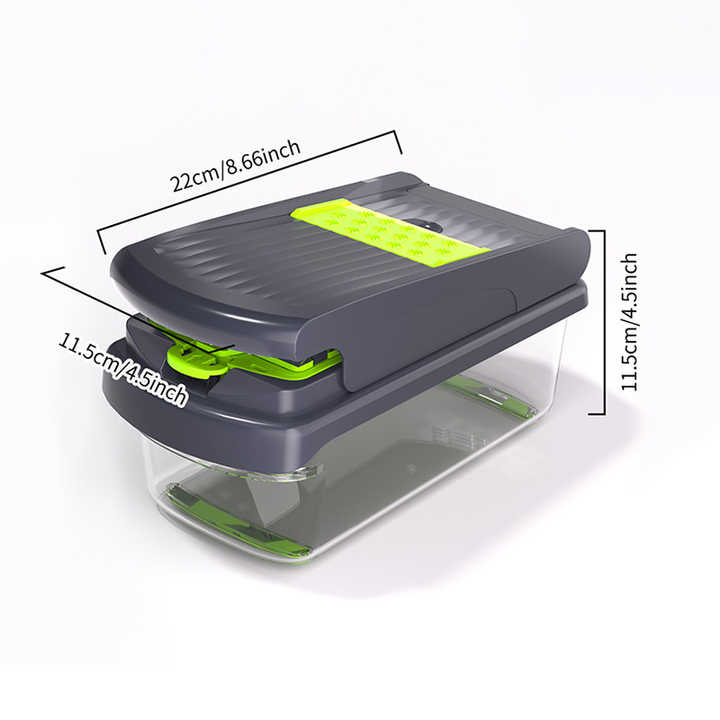 Green and White 14-Piece Multifunctional Vegetable Chopper and Slicer Set - Kitchen Cutting and Grating Tool 5