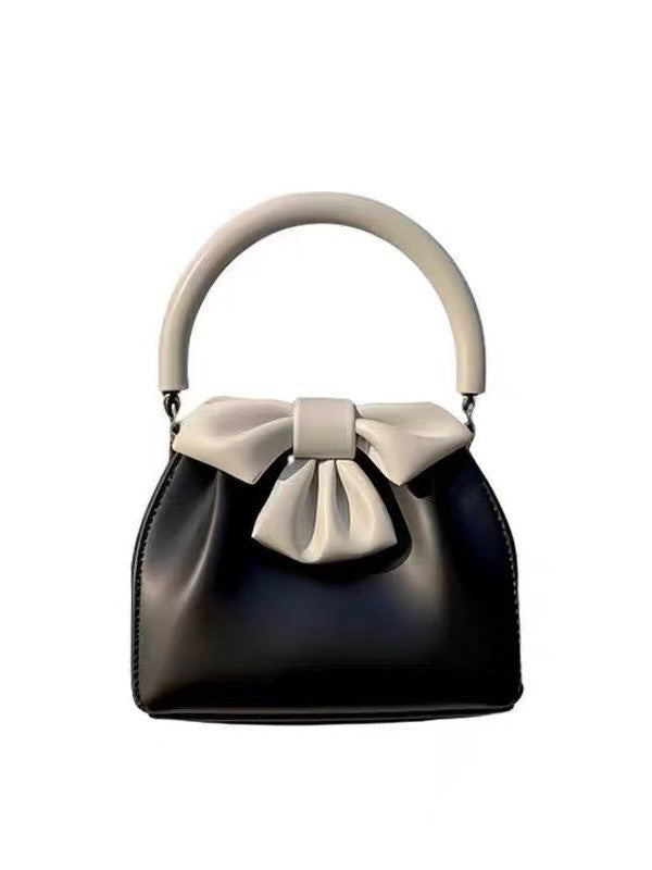 Black and white Elegant Women's Two-Tone Bowknot Bucket Handbag - Stylish and Lightweight 4