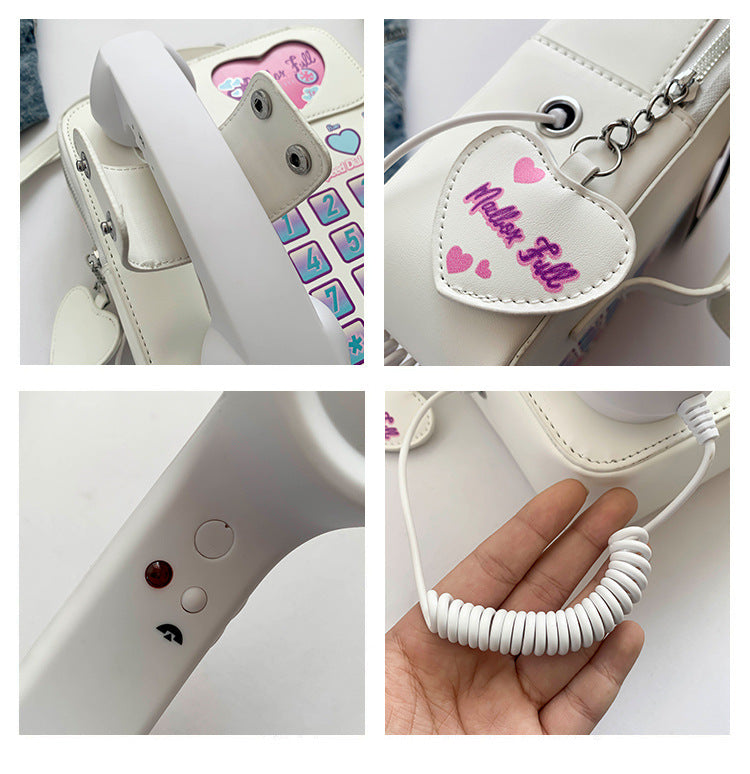 White Sweet Girl Creative Crossbody Bag with Telephone Design, PU Material, Lightweight and Unique 4