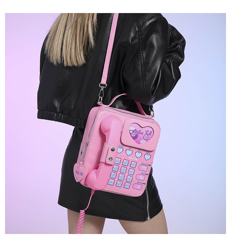 Pink Sweet Girl Creative Crossbody Bag with Telephone Design, PU Material, Lightweight and Unique 6