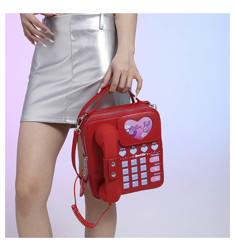 Red Sweet Girl Creative Crossbody Bag with Telephone Design, PU Material, Lightweight and Unique 5