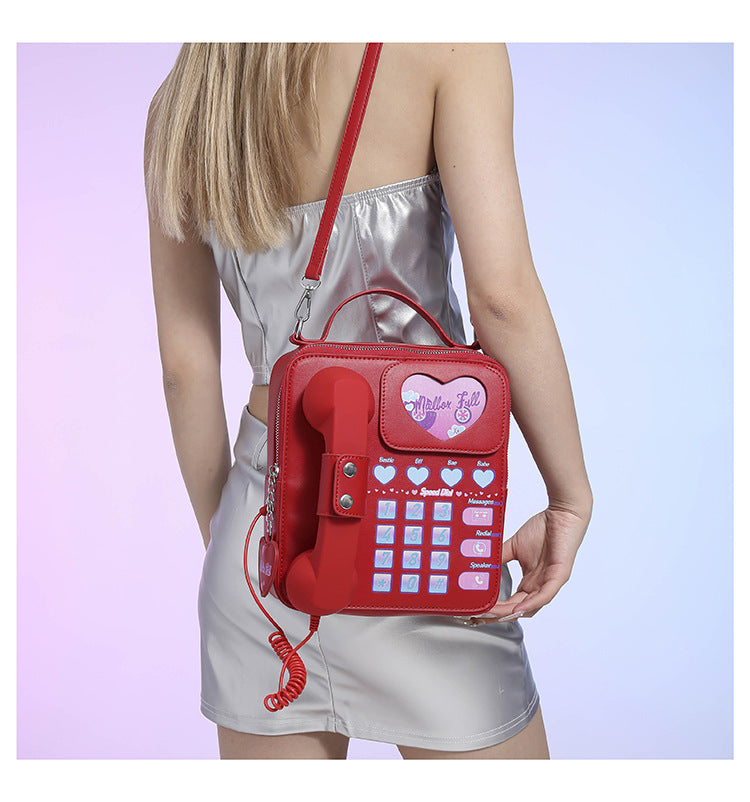 Red Sweet Girl Creative Crossbody Bag with Telephone Design, PU Material, Lightweight and Unique 6