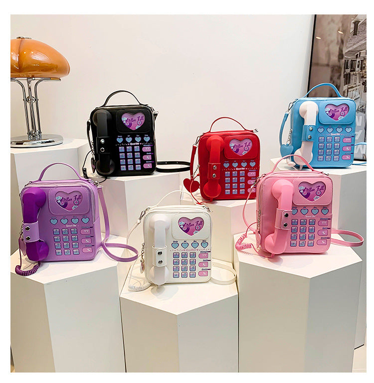Blue Sweet Girl Creative Crossbody Bag with Telephone Design, PU Material, Lightweight and Unique 5