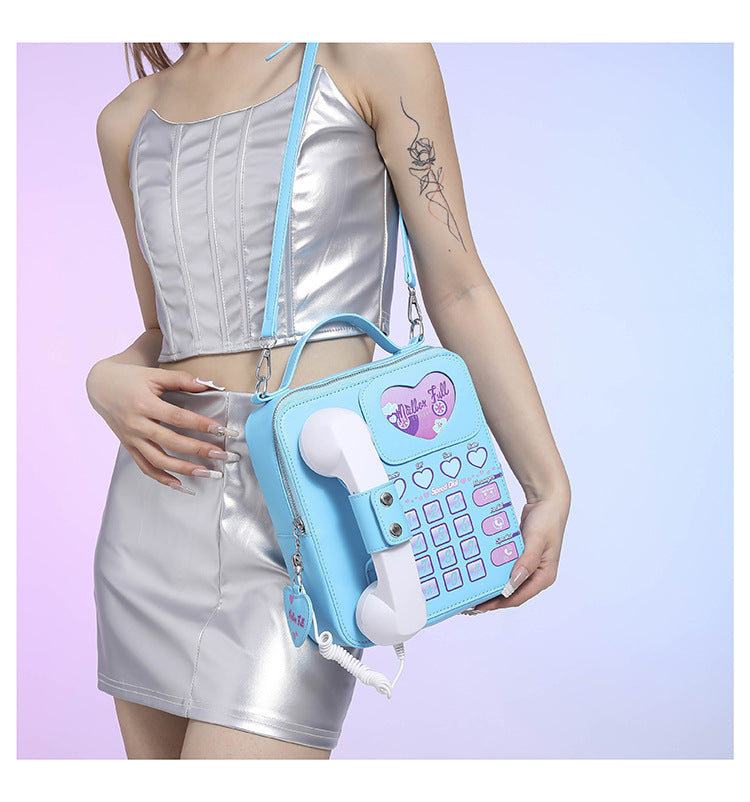 Blue Sweet Girl Creative Crossbody Bag with Telephone Design, PU Material, Lightweight and Unique 6