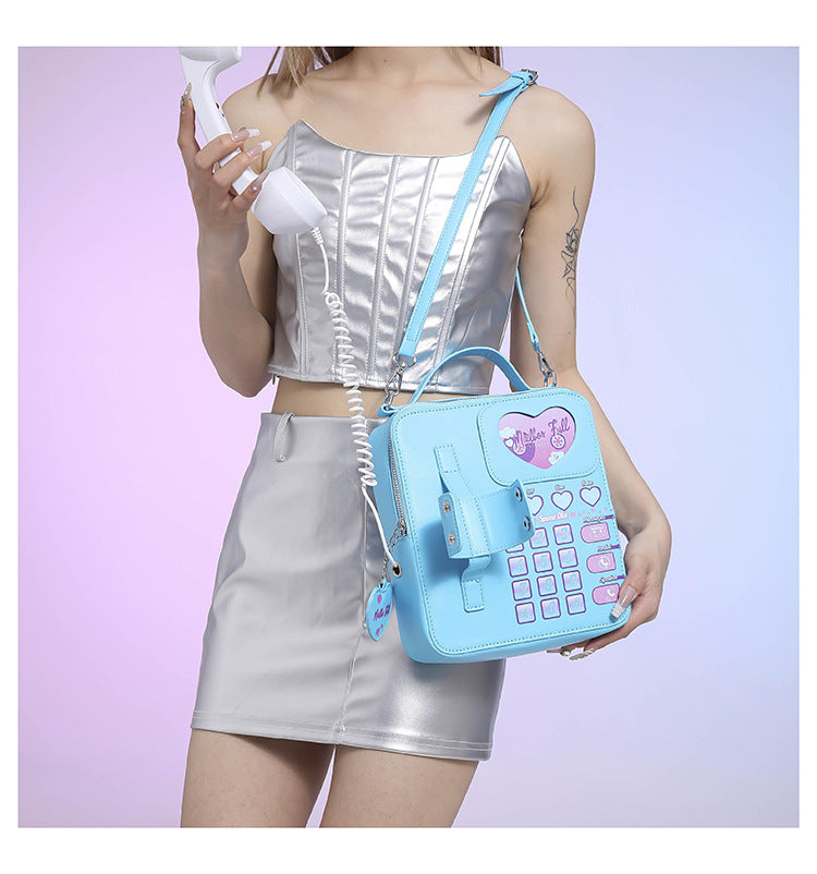 Blue Sweet Girl Creative Crossbody Bag with Telephone Design, PU Material, Lightweight and Unique 7
