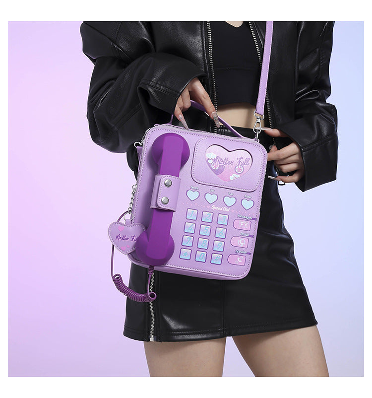 Purple Sweet Girl Creative Crossbody Bag with Telephone Design, PU Material, Lightweight and Unique 6