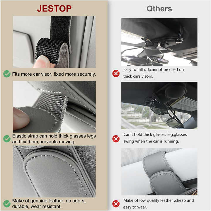 2 Pcs Black Magnetic Leather Car Sunglasses Clip – Dual-Use Multifunctional Card Holder, Premium Cowhide 5