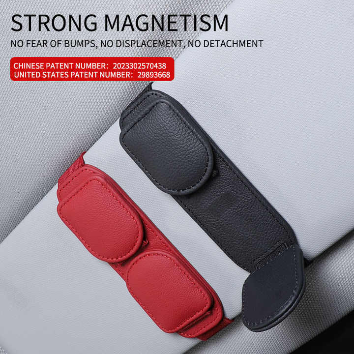 2 Pcs Grey Magnetic Leather Car Sunglasses Clip - Dual-Use Multifunctional Card Holder, Premium Cowhide 3
