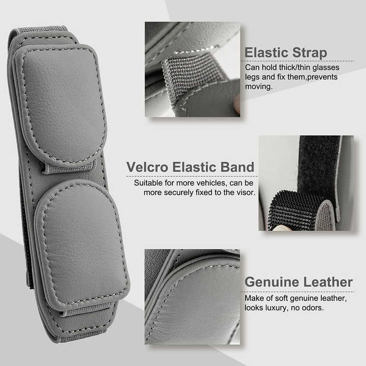 2 Pcs Grey Magnetic Leather Car Sunglasses Clip - Dual-Use Multifunctional Card Holder, Premium Cowhide 4