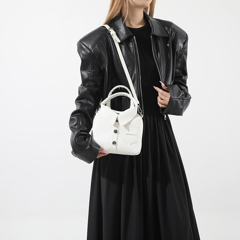 White Trendy Shirt-Inspired PU Shoulder Bag | Stylish Handbag with Unique Design 3
