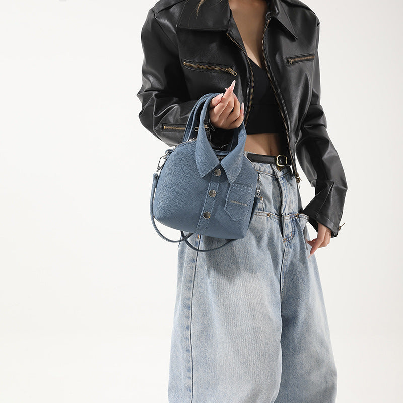 Denim Blue Trendy Shirt-Inspired PU Shoulder Bag | Stylish Handbag with Unique Design 4