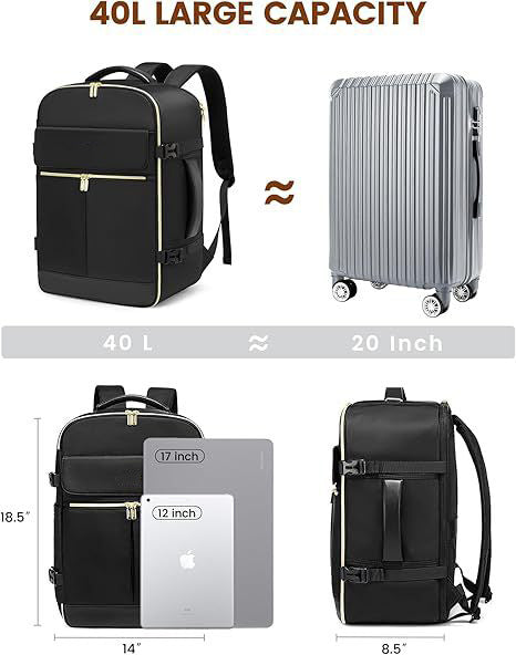 Off White 40L Large Capacity Travel Business Backpack with Expandable Compartments, Including 2 Toiletry Bags and Shoe Bag - Durable Oxford Fabric 3