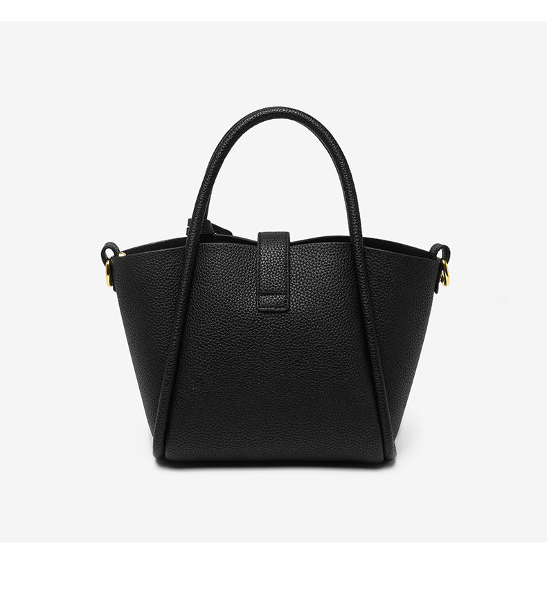 Black Genuine Leather Women's Handbag - Stylish Bucket Bag with Top Handle and Crossbody Strap 3